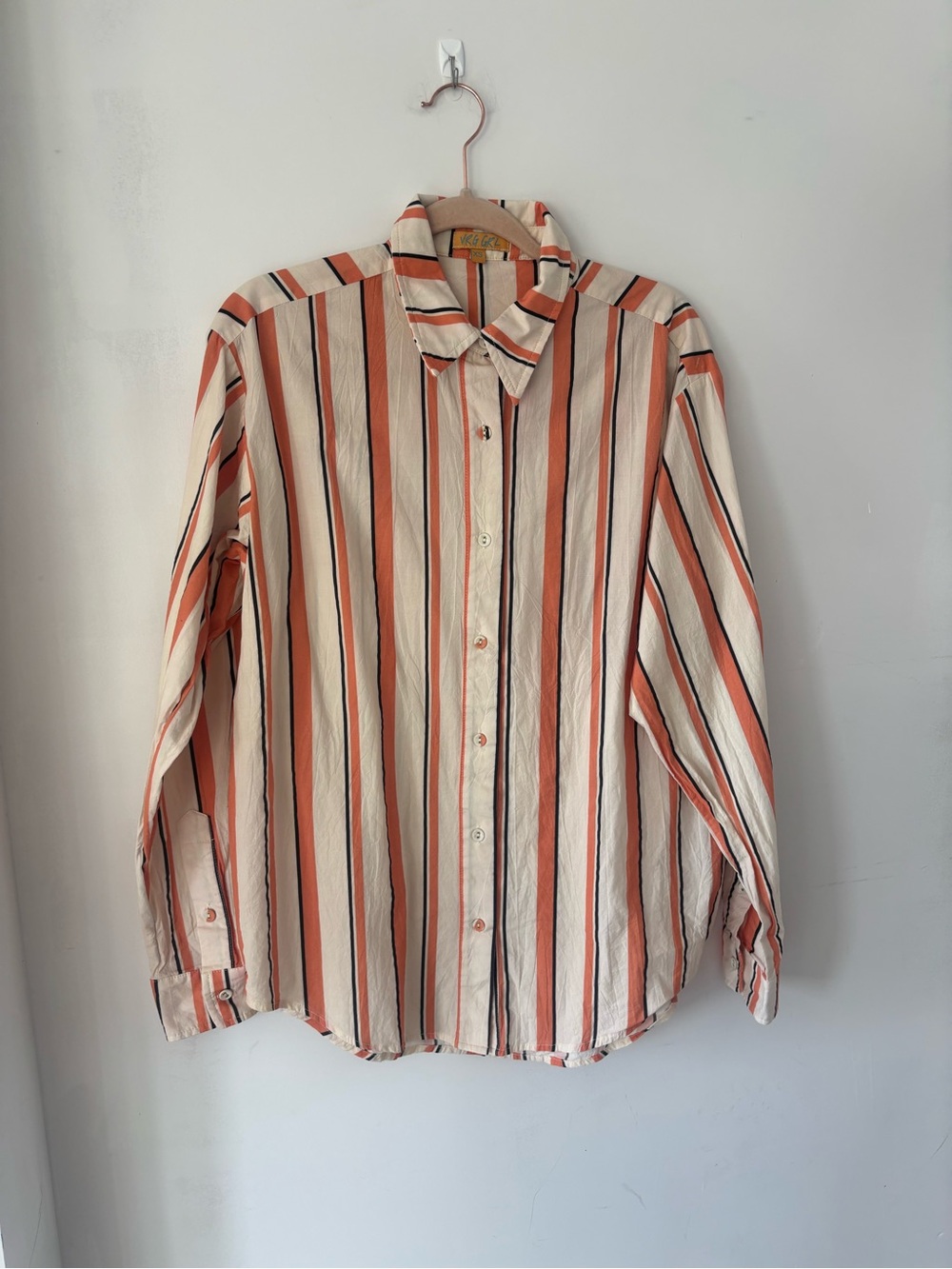 VRG GRL XS Orange Striped Long-Sleeve Button-Up Shirt in Cream and Rust